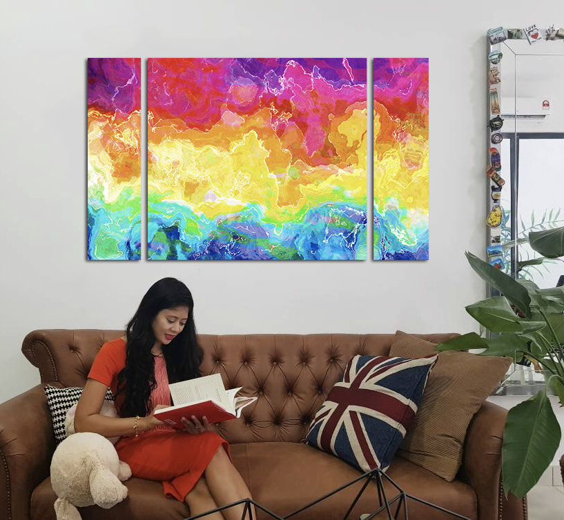 Affordable Custom Made Hand-painted  3 Panels Eclectic Colourful Abstract Oil Painting In Malaysia Office/ Home @ ArtisanMalaysia.com
