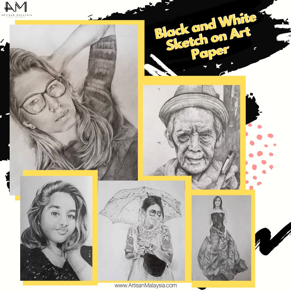 Affordable Custom Made Commissioned Portrait Black And White Pencil Sketch Draw On Paper In Malaysia Office/ Home @ ArtisanMalaysia.com