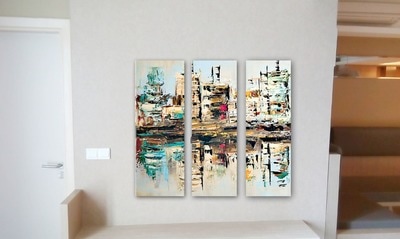 Affordable Custom Made Hand-painted  3 Panels Flower 3 Panels Contemporary Abstract Oil Painting In Malaysia Office/ Home