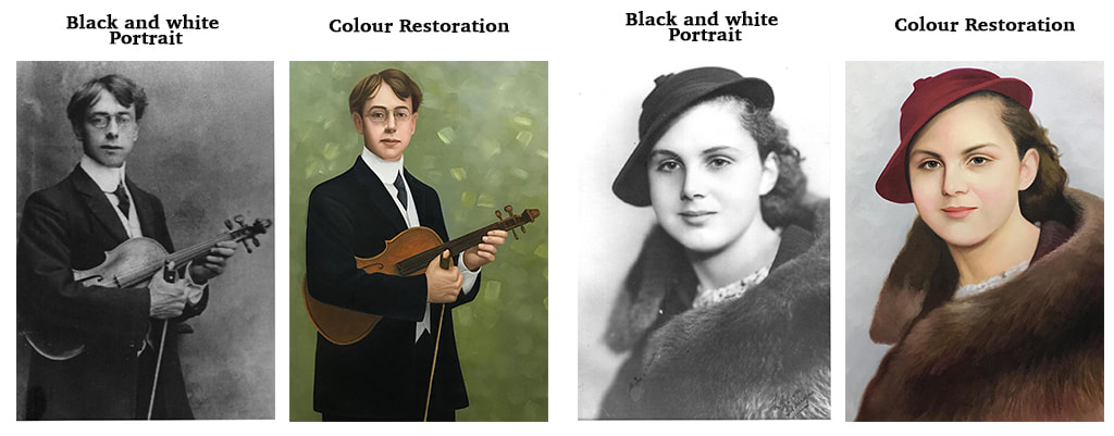 Affordable Custom Made Hand-painted Black and White / Colour Restoration Commissioned Portrait Oil Painting In Malaysia Office/ Home @ ArtisanMalaysia.com