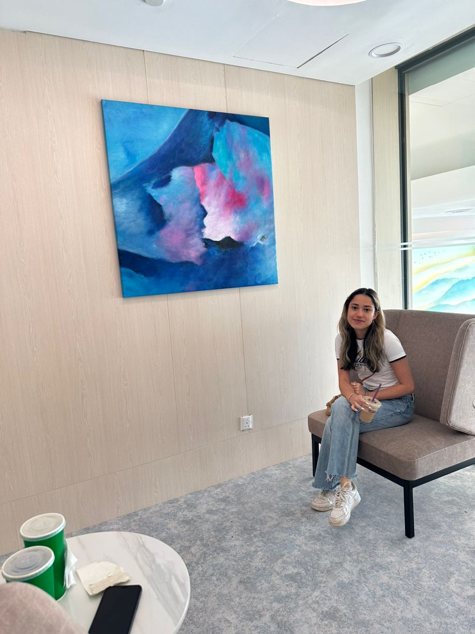 Affordable Custom Made Hand-painted Modern Vibrant Minimalist Blue and Gold Abstract Oil Painting In Malaysia Office/ Home @ ArtisanMalaysia.com