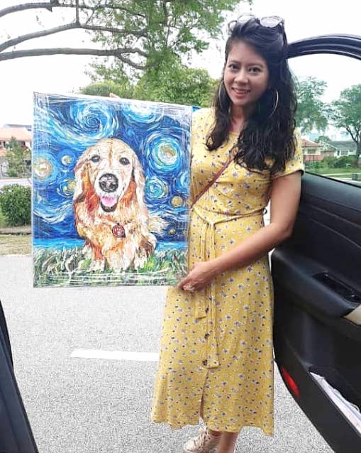 Affordable Custom Made Hand-painted Timeless Dog Portrait Starry Night by Vincent Van Gogh Oil Painting In Malaysia Office/ Home @ ArtisanMalaysia.com